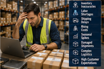 Busy fulfillment warehouse facing shipping delays and inventory challenges