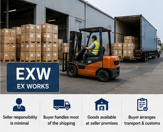 Warehouse cargo pickup and international shipping operations under EXW terms